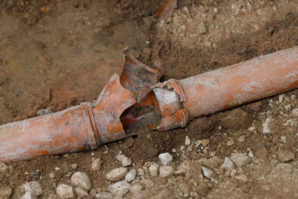 damaged sewer line section